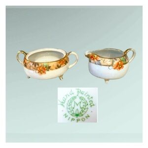 Vintage Nippon Orange Blossom Cream and Sugar Set Japan Hand Painted